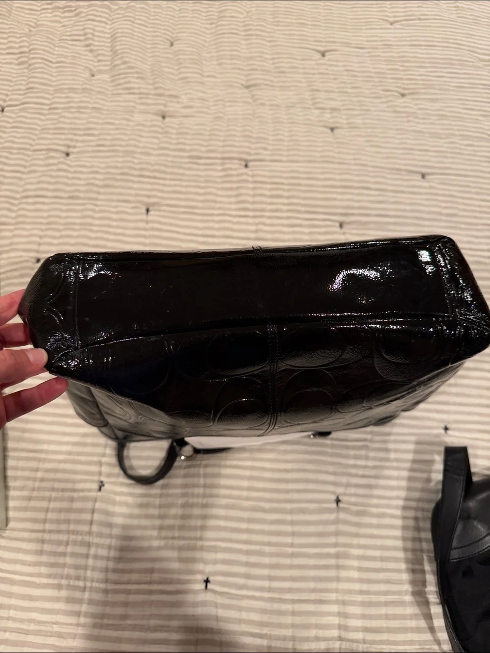 Coach Black Patent Leather Tote with Signature Jacquard